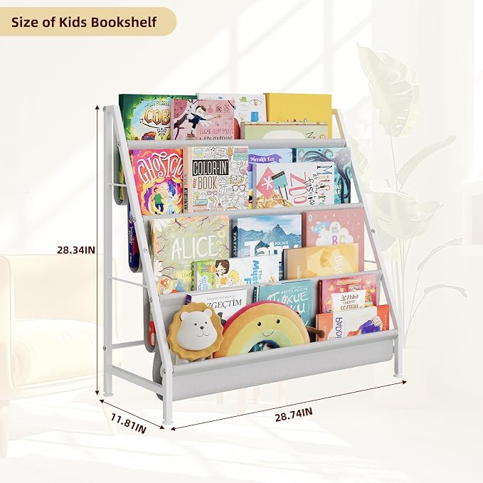 Aokitsink 4-Tier Kids Bookshelf, Book Shelf for Kids Rooms,Book Rack for Kid with Four Deep Pockets,Nursery Bookshelves for Kid' Playroom, Toddler Bookshelf as a Children's Gift