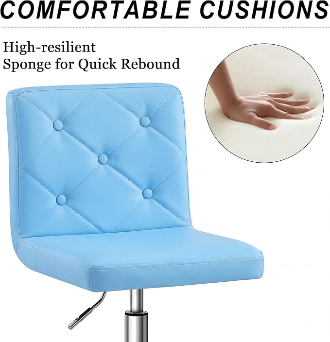 VECELO PU Leather Mid-Back Armless Vanity Chair Adjustable Height 360° Rolling Swivel for Home Office Work