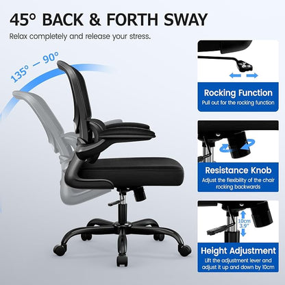 ALLGOD Ergonomic Office Chair, Breathable Mesh Ergonomic Desk Chair with Lumbar Support, Flip-up Armrests, Computer Chairs Comfortable for Home, Office, Work, Standard, 8 Pack