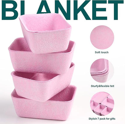 Desk Drawer Organizer | 7 Pack Felt Drawer Organizer Shallow Drawer Organizers Felt Storage Bins,Desk organizer trays (Pink)