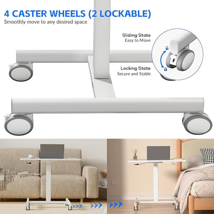 GallopFun Mobile Laptop Standing Desk Adjustable Height, Small Mobile Desk Workstation with Wheels, Portable Rolling Computer Desk Cart for Home Office Classroom (White)