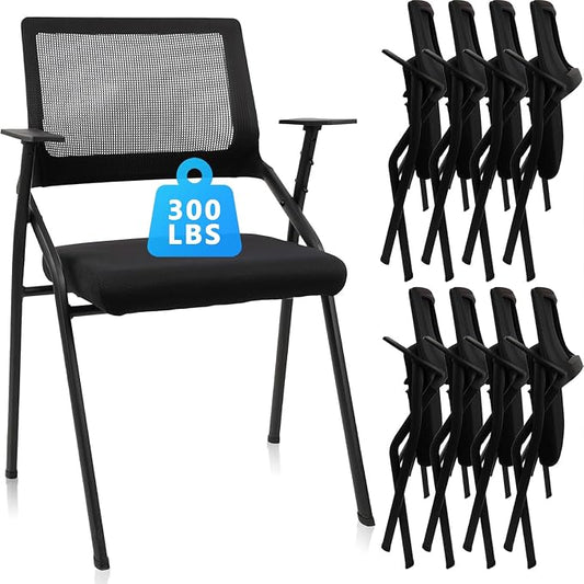 CLATINA Stackable & Foldable Office Chairs with Ergonomic Lumbar Support and Thickened Seat Cushion, Folding Mesh Fabric Reception Guest Chair for School Church Conference Waiting Room Black (8pk)