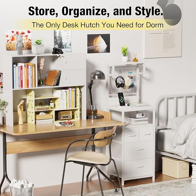 YGYQZ Adjustable Desktop Organizer Shelf – Space-Saving Desk Shelves & Desktop Bookshelf for Office, Home & Dorm – Sturdy PVC Desk Book Organizer with Non-Slip Feet, Easy Assembly