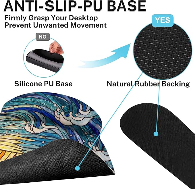 Britimes Blue Ocean Coastal Keyboard Mouse Pad Set Sunrise Abstract 4in1 Large Mousepad+Keyboard Wrist Rest+Mouse Wrist Rest+Coaster Ergonomic Design for Home Office Computer 35.4x15.7 inches