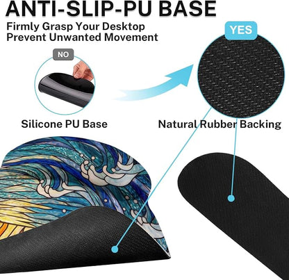 Britimes Blue Ocean Coastal Keyboard Mouse Pad Set Sunrise Abstract 4in1 Large Mousepad+Keyboard Wrist Rest+Mouse Wrist Rest+Coaster Ergonomic Design for Home Office Computer 35.4x15.7 inches