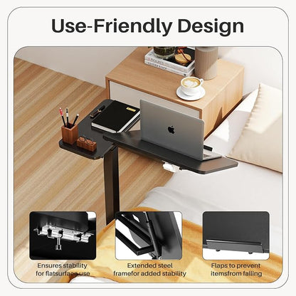 Simple Deluxe Standing Rolling Desk with Hidden Casters, Height Adjustable Pneumatic Mobile Laptop Desk, Tilting Bedside Table for Laptop, Overbed Bedside Table Hospital Home Use, Black