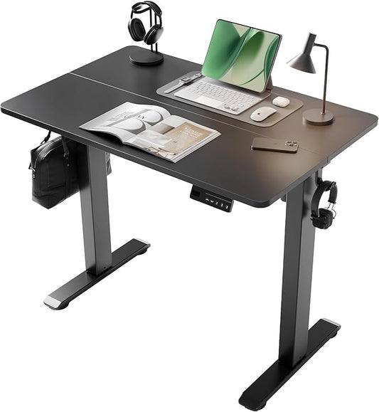 YDN 35" Small Electric Standing Desk Adjustable Height, Sit Stand up Desk with Memory Presets & Cable Management, Home Office Desk for Office & Computer Workstation, Black Frame/Black Top