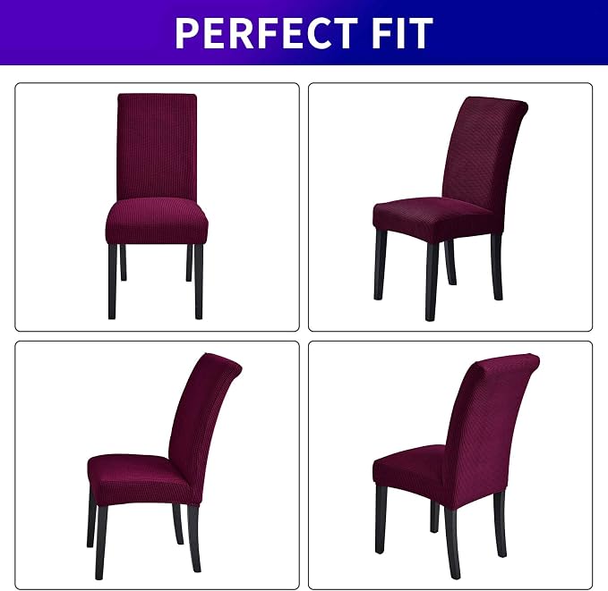 Stretch Chair Covers for Dining Room Set of 2, Removable Washable Dining Room Chair Covers, Dining Chair Slipcovers Seat Protector, Great for Home Upholstery and Banquet (Burgundy, 2 Pack)