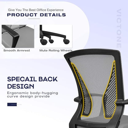 VICTONE Home Office Desk Chair Task Mid Back Mesh Office Chair Ergonomic Swivel Lumbar Support Desk Computer Chair (Gray)