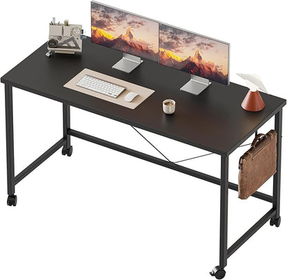 Mericonia 48 inch Rolling Computer Desk with Wheels, Gaming Desk for Small Spaces, Modern Simple Style Table for Home Office, Study Writing Table