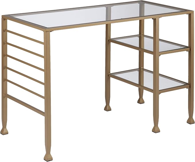 SEI Furniture Jaymes Gold Metal/Glass Writing Desk, Soft Gold