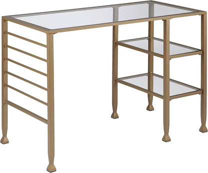 SEI Furniture Jaymes Gold Metal/Glass Writing Desk, Soft Gold