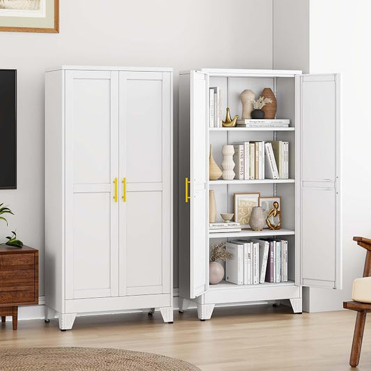 pozdeg 61" Tall Metal Storage Cabinet with 2 Doors & 3 Adjustable Shelves, Steel File Cabinet Multipurpose Organizer for Home Office Garage (White)