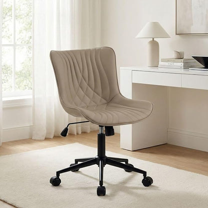 YOUNIKE Office Chair, Desk Chair with Wheels, Home Office Computer Task Chairs, Modern Faux Leather Padded Vanity Chair, Adjustable Swivel Armless Office Chairs with Back, Khaki