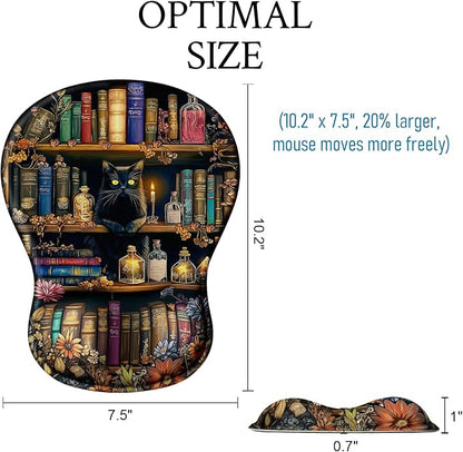 Cat Mouse Pad with Wrist Rest Cute Ergonomic Mousepad Middle Concave Office | Book Wrist Support for Women, Desk Accessories, Gaming, Work, Home, Non-Slip PU Base, for Wireless Mouse Computer Laptop