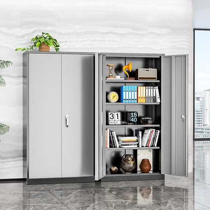 INTERGREAT Metal Storage Cabinet, 72” H Storage Cabinet with 2 Doors and 4 Adjustable Shelves for Office, Home, Garage, Pantry (Assembly Required, Black Grey)