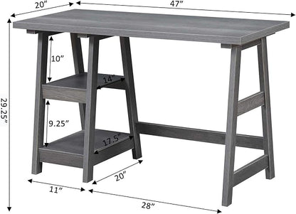 Convenience Concepts Designs2Go Trestle Desk 47" - Modern Desk or Vanity with Shelves, for Office, Dorm, Living Room, Charcoal Gray