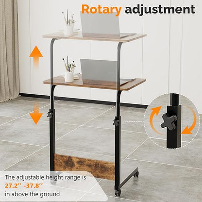 VINGLI Portable Computer Workstation, Standing Desk Adjustable Height, Small Computer Desk w/Rolling, Sit Stand Laptop Desk TV Tray for Bed Sofa Hospital Reading Eating, Brown, 23.6"