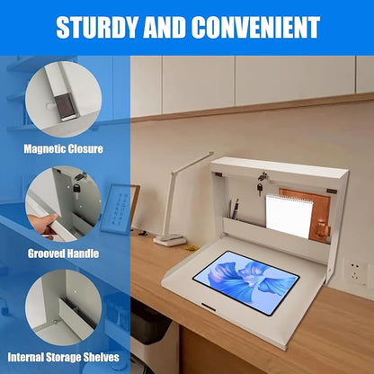 biosp Folding Wall Mounted Desk, Lockable Wall-Mounted Workstation, 50 LBS Capacity, 20''W x 3.38''D x 16.4''H, Murphy Desk, Fold Down Floating Desk with Magnetic Closure for Office Factory, White