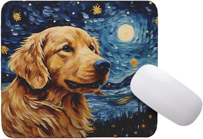 Starry Night Dog Mouse Pad for Home Office Gaming Working Desk Computer Desktop Accessories Non-Slip Rubber Mouse Pad for Dog Lovers (Golden Retriever)