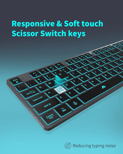 Wireless Backlit Keyboard, Rechargeable USB Silent Keyboard, 2.4G Cordless Full Size, Compatible with Apple iMac, MacBook and PC, Computer Laptop, Space Gray…