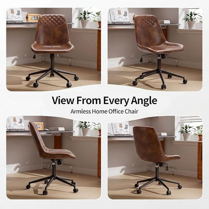 DUHOME Modern PU Leather Office Chair Desk Chair Swivel Computer Chair Yellowish-Brown