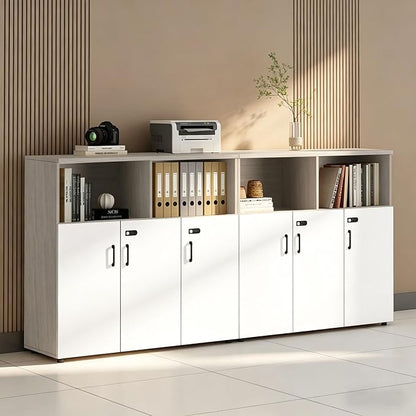 File Cabinet with Password Lock, Wood Lateral Filing Cabinet for Letter/A4 Files, 3 Drawer with Door, Printer Stand with Open Shelves for Home Office