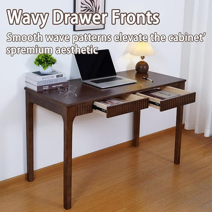 Solid Wood Desk with Drawer, Small Writing Desk for Small Spaces,Gaming Study Home Office Workbench woodenDesks for Work, 47 inch Wooden Computer Desk for Bedroom Walnut Color