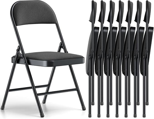 8 Pack Folding Chairs, Fabric Padded Folding Dining Chairs with Cushion Seat & Back, Indoor Outdoor Folding Chair Set for Home Office, Parties, Events, Wedding, Extra Guest Seating