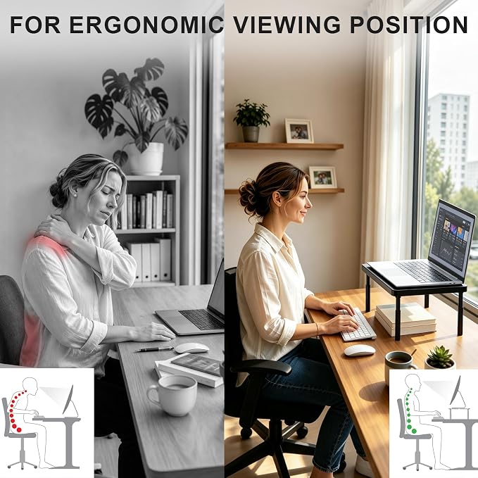 WALI Monitor Riser for Desk, 3 Height Adjustable Laptop Riser with Airflow Vents, Desk Organizer for Computer/Printer/Notebook, 2-Pack for Dual Monitor Setup, Black (PTT001‑2)