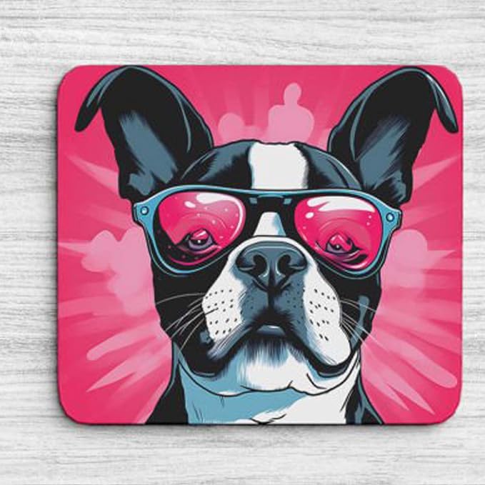 Pink Mousepad Glamour Dog Boston Terrier Mouse Pad for Home Office Gaming Working Desk Computer Desktop Accessories Non-Slip Rubber Mousepad for Dog Lovers