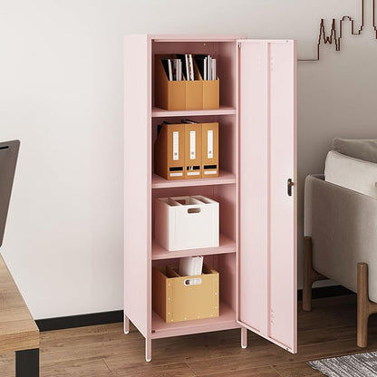 Steehoom Metal Storage Cabinet for Employees, Pink Locker, Lockable File Cabinet, Utility Tall Cabinet with 3 Shelves for Living Room, School, Office, Garage, Entryway (Pink, H59.06'')