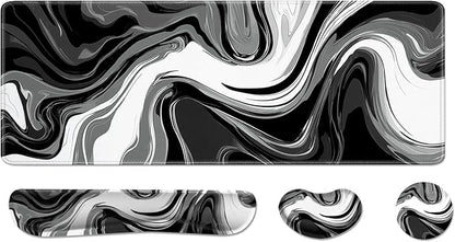 Desk Pad and Keyboard Wrist Rest, Large Mouse Pad + Keyboard Pad+Mouse Wrist Support, Non-Slip Desk Mat Protector for Office, Home 31.5×11.8 Inches Black & White Abstraction