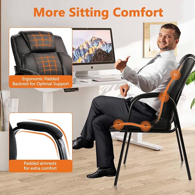 CLATINA Big Tall 500 LBS Wide Guest Chair Heavy Duty, Leather Side Reception Chairs with Padded Armrest No Wheels, Executive Office Desk Chair for Meeting Conference Waiting Room Home, Black 8 Pack