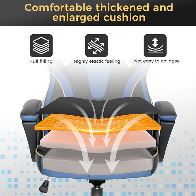 HapGIFT Gaming Chair for Adults, PU Leather Computer Gaming Chair with Link Armrest, Racing Style Gamer Chair, Height Adujustable Ergonomic Swivel PC Office Chair for Home, 300lbs (BLACK BLUE)