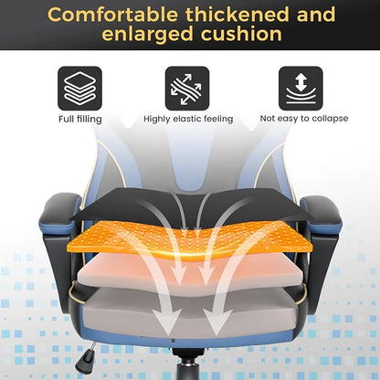 HapGIFT Gaming Chair for Adults, PU Leather Computer Gaming Chair with Link Armrest, Racing Style Gamer Chair, Height Adujustable Ergonomic Swivel PC Office Chair for Home, 300lbs (BLACK BLUE)