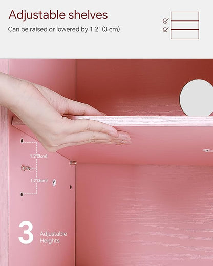 SUNMORY 6 Tier Tree Bookshelf, Small Bookcase with Storage Cabinet, Modern Tall Narrow Bookshelves Organizer, Floor Standing Book Shelf for Bedroom/Living Room/Home Office/Corner, Pink