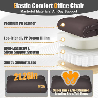 Ergonomic Leather Office Chair with Adjustable Lumbar Support, Flip-Up Armrests Desk Computer Chair, Swivel PC Chair with Rocking Function