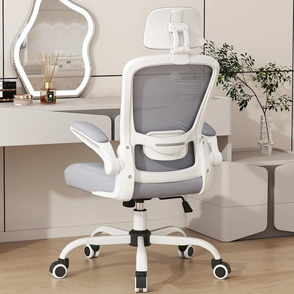 Mimoglad Office Chair, High Back Ergonomic Desk Chair with Adjustable Lumbar Support and Headrest, with flip-up Armrests for Guitar Playing, 5 Years Warranty (Moon Grey)