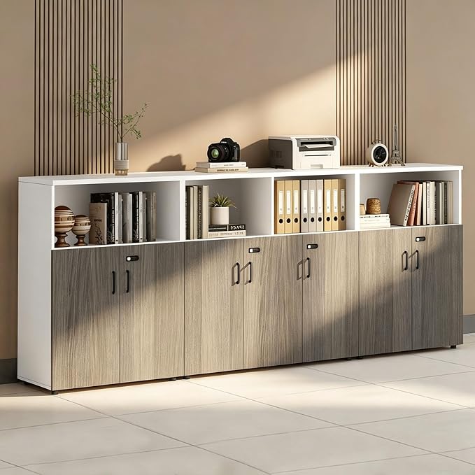 File Cabinet with Password Lock, Wood Lateral Filing Cabinet for Letter/A4 Files, 3 Drawer with Door, Printer Stand with Open Shelves for Home Office