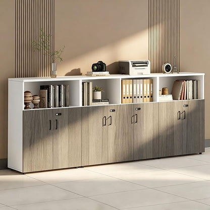 File Cabinet with Password Lock, Wood Lateral Filing Cabinet for Letter/A4 Files, 3 Drawer with Door, Printer Stand with Open Shelves for Home Office