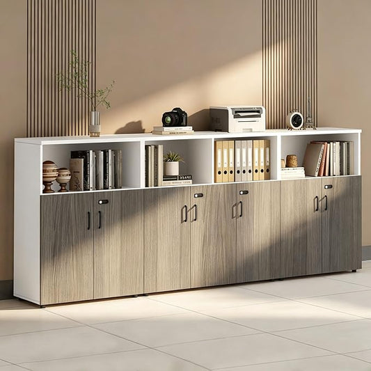 File Cabinet with Password Lock, Wood Lateral Filing Cabinet for Letter/A4 Files, 3 Drawer with Door, Printer Stand with Open Shelves for Home Office