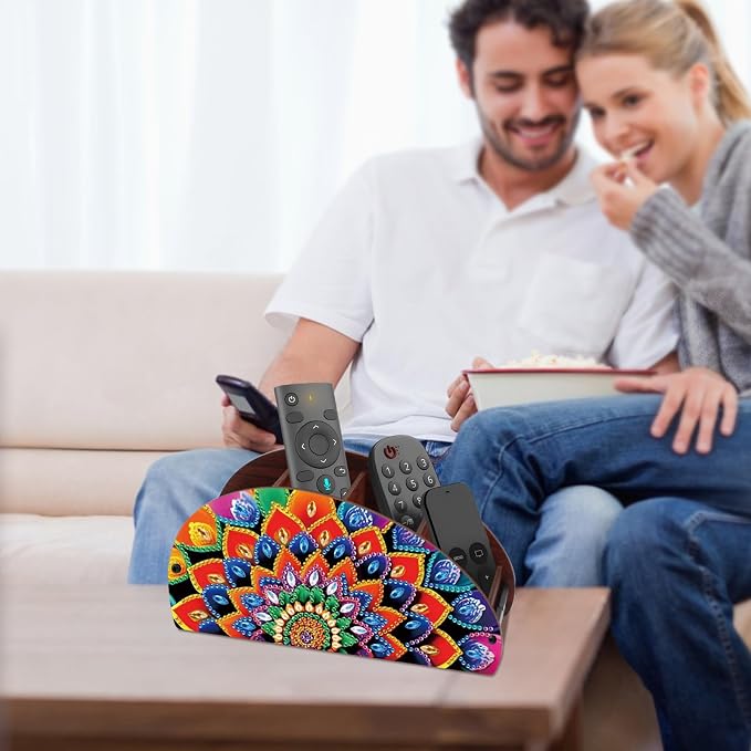 DIY Diamond Painting Storage Box Mandala Design 5D Rhinestone Diamond Art Case Multi-Compartment Wooden Desktop Organizer for TV AC Remotes Makeup Brushes Pens Holder Tabletop Craft Storage