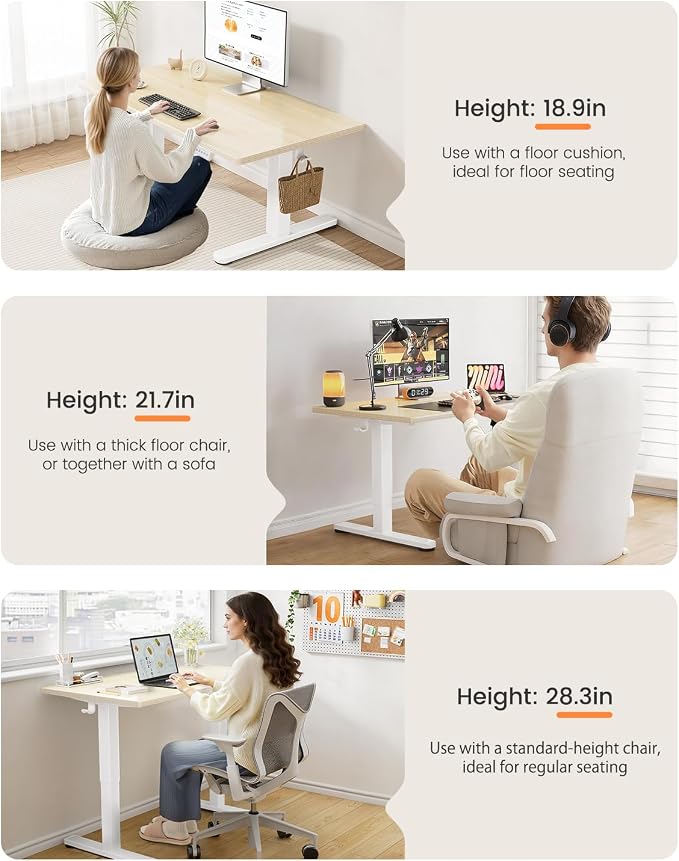 ErGear Low Height Adjustable Desk, Lifts 18.9-28.4 Inches, 35 X 20 Inches Electric Standing Desk for Kids, 4 Height Memory Settings & Storage Hooks, Home Office Computer Table & Study Desk, Natural