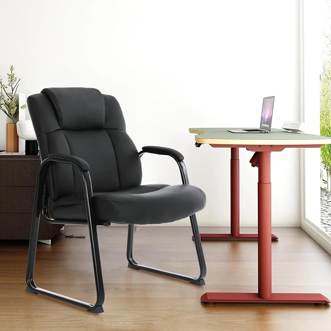 CLATINA Big & Tall 500 lb. Guest Chair, Leather Reception Chairs with Sled Base and Padded Arm Rest for Waiting Room Office Home and Meeting Conference-Black (6 Pack)
