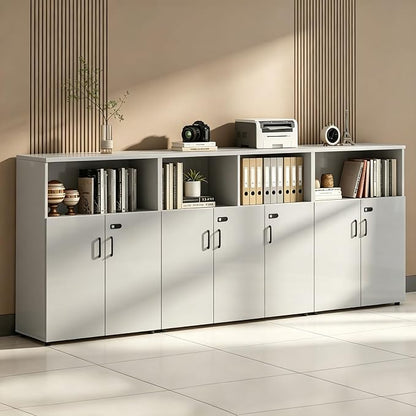 File Cabinet with Password Lock, Wood Lateral Filing Cabinet for Letter/A4 Files, 3 Drawer with Door, Printer Stand with Open Shelves for Home Office
