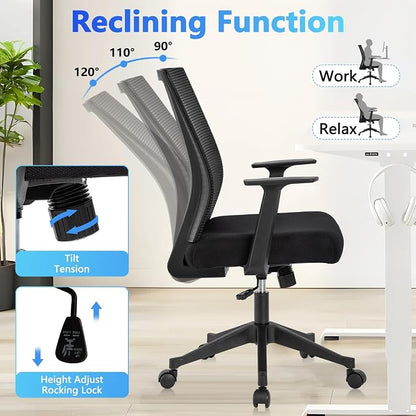 CLATINA Home Office Chair Ergonomic Desk Chair Mesh Computer Chairs with Armrests Executive Rolling Wheels Swivel Heavy Duty Chairs Office, Home, Black 2 Pack