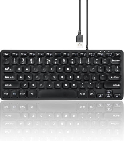 Perixx PERIBOARD-432 Wired Mini USB Keyboard - X Type Scissor Keys - Big Print Keys - US English, Black