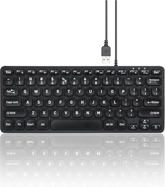Perixx PERIBOARD-432 Wired Mini USB Keyboard - X Type Scissor Keys - Big Print Keys - US English, Black