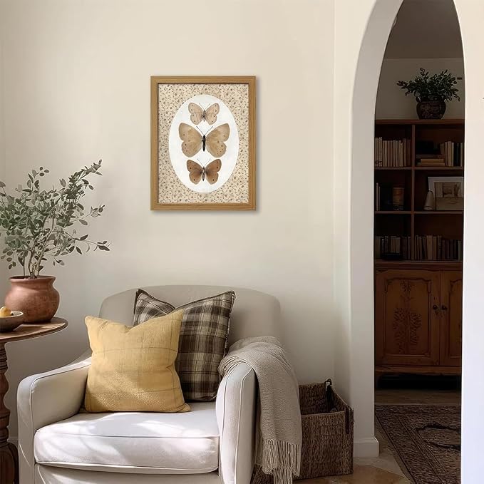 CXQILVER Vintage Framed Butterfly Canvas Wall Art,Natural Insect Illustration Prints Wall Decor, Antique Rustic Cottagecore Farmhouse Picture Painting Artwork for Bedroom Bathroom Living Room 16x24in